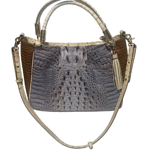 Brahmin Medium Rudy Tote Denim Washed Indigo Ipanema Leather Bag - Picture 1 of 11